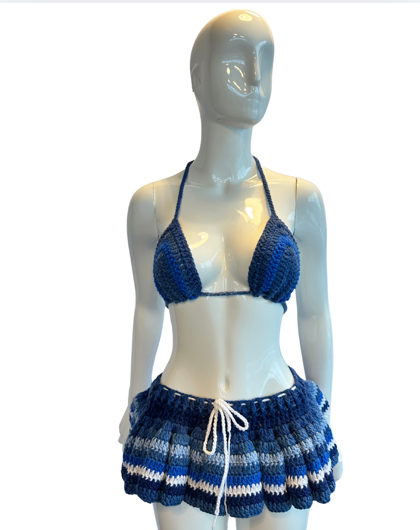 Ocean Crush set  – Haut triangle & mini jupe plissée