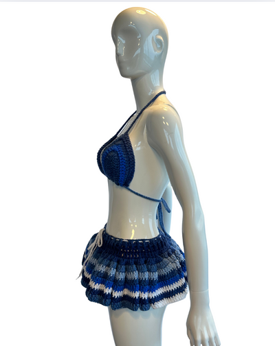 Ocean Crush set  – Haut triangle & mini jupe plissée