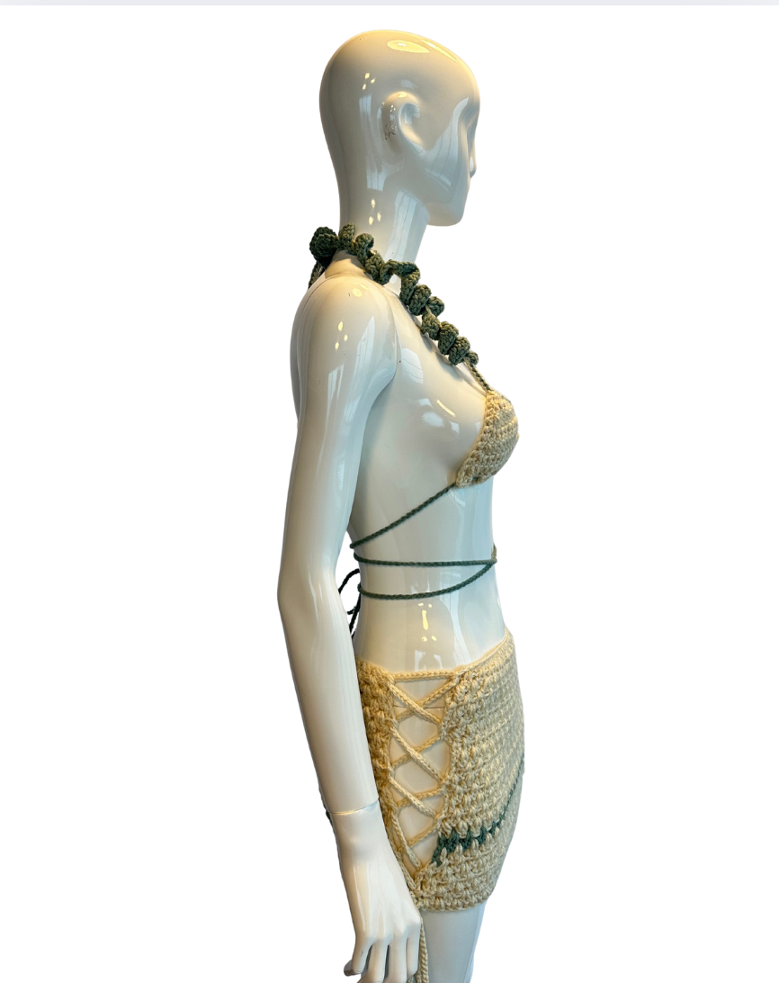 Coco set   – Beige doré & Détail vert forêt