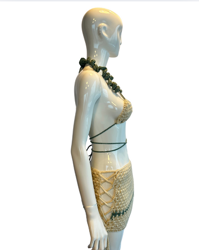 Coco set   – Beige doré & Détail vert forêt
