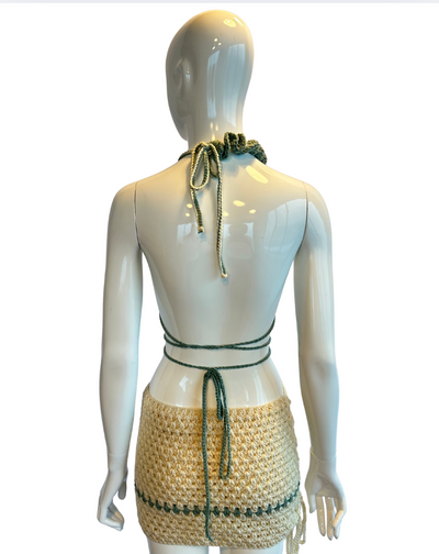 Coco set   – Beige doré & Détail vert forêt